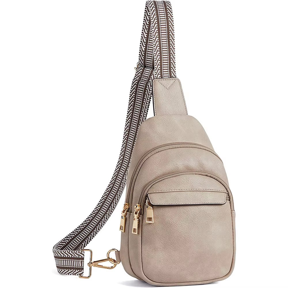 Small Sling Bag for Women, Leather Crossbody Bags Sling Purse Fanny Pack Chest Bag, Trendy Handbag for Travel
