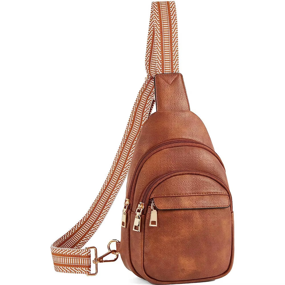 Small Sling Bag for Women, Leather Crossbody Bags Sling Purse Fanny Pack Chest Bag, Trendy Handbag for Travel