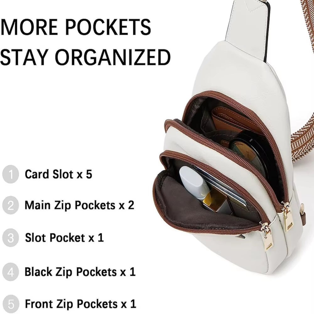 Small Sling Bag for Women, Leather Crossbody Bags Sling Purse Fanny Pack Chest Bag, Trendy Handbag for Travel