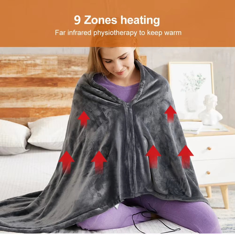 Wearable Heating Electric Blanket Shawl 3 Heated Level Throw Blanket 5V USB Charging Coral Velvet 8 Heated Areas Fast Heating