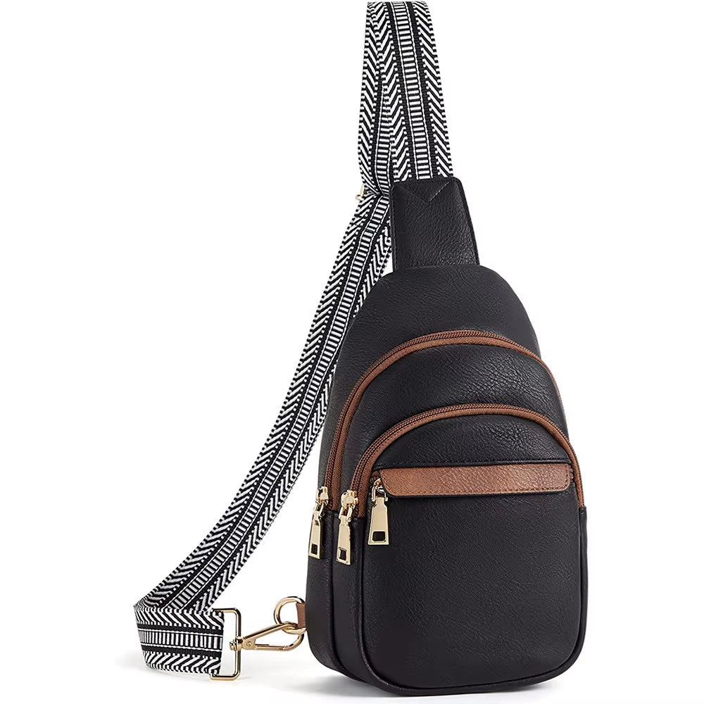 Small Sling Bag for Women, Leather Crossbody Bags Sling Purse Fanny Pack Chest Bag, Trendy Handbag for Travel