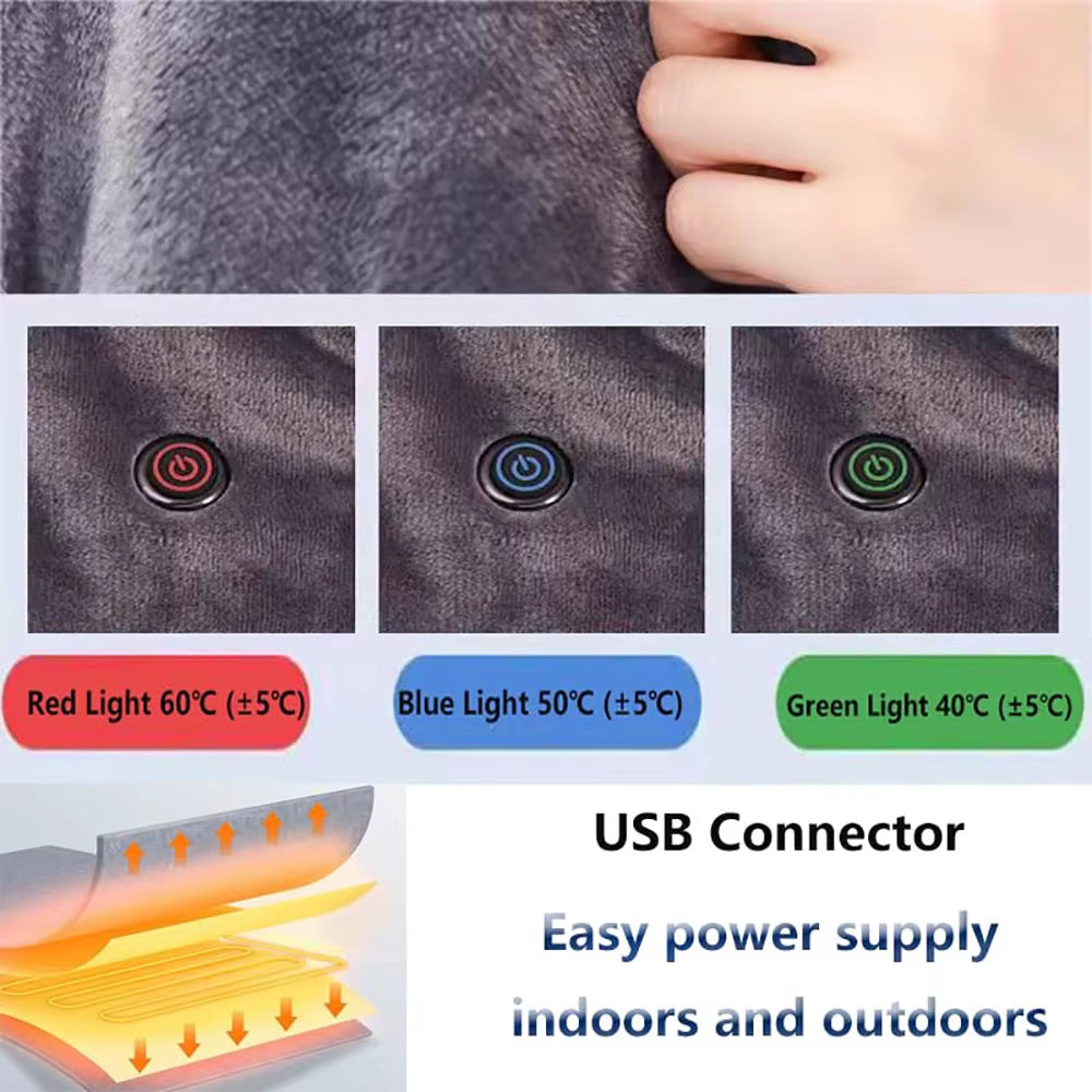 Wearable Heating Electric Blanket Shawl 3 Heated Level Throw Blanket 5V USB Charging Coral Velvet 8 Heated Areas Fast Heating