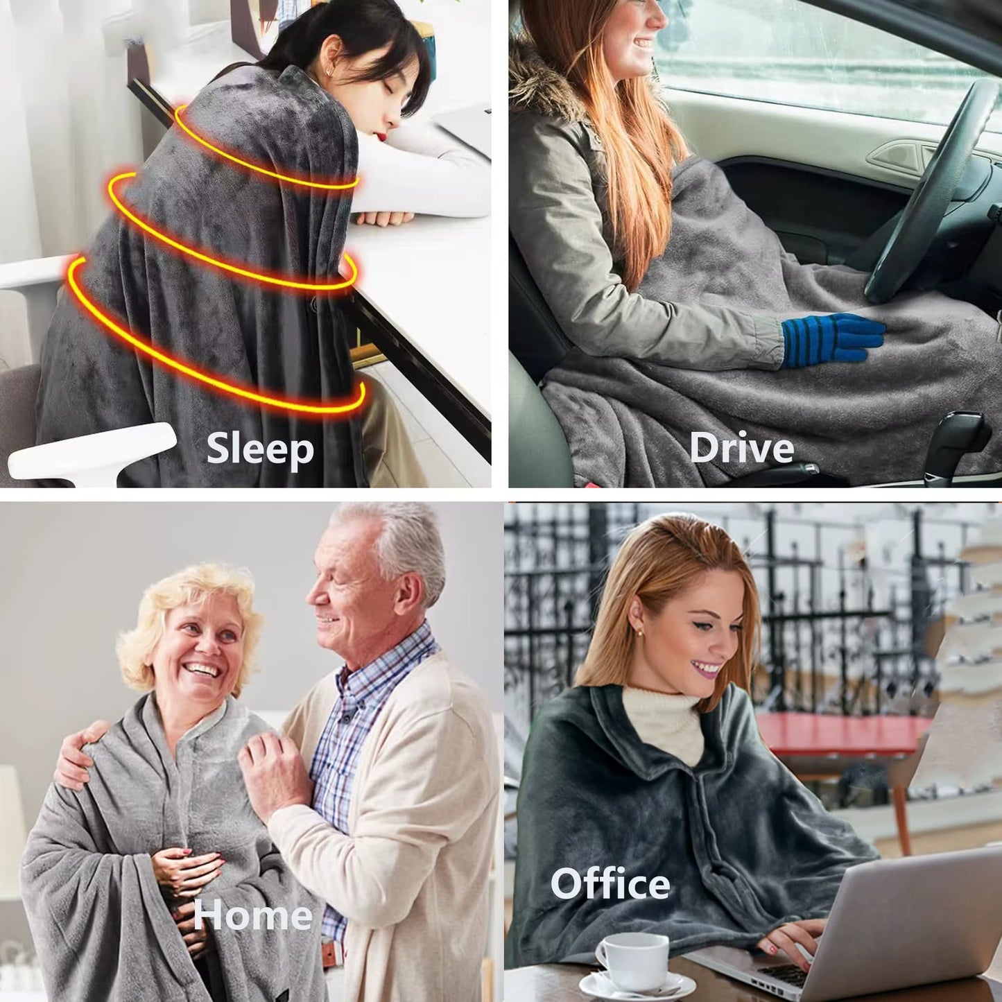 Wearable Heating Electric Blanket Shawl 3 Heated Level Throw Blanket 5V USB Charging Coral Velvet 8 Heated Areas Fast Heating